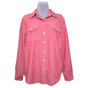 LRL Ralph Lauren Jeans Co Wom LG Red 100% Cotton Roll Tab Top Nautical Preppy